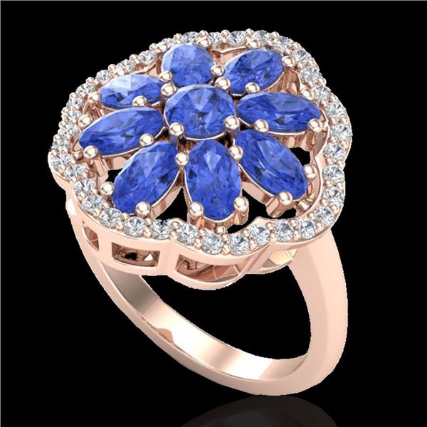 3 ctw Tanzanite & VS/SI Diamond Cluster Designer Ring 10k Rose Gold - REF-52R3K
