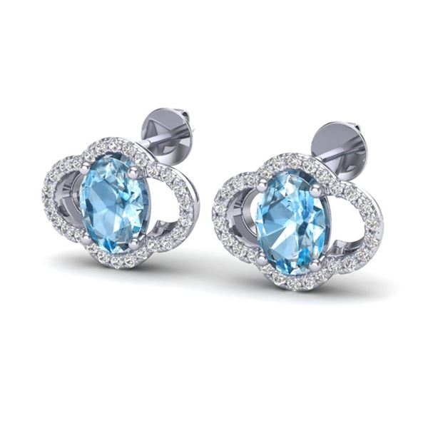 4 ctw Sky Blue Topaz & Micro Pave VS/SI Diamond Earrings 10k White Gold - REF-45X3A