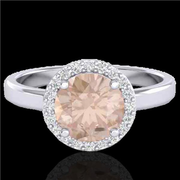 1.50 ctw Morganite & Halo VS/SI Diamond Micro Ring 18k White Gold - REF-46N9F