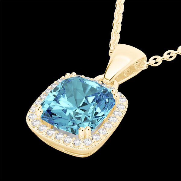 3.50 ctw Sky Blue Topaz & Micro VS/SI Diamond Necklace 18k Yellow Gold - REF-40R2K
