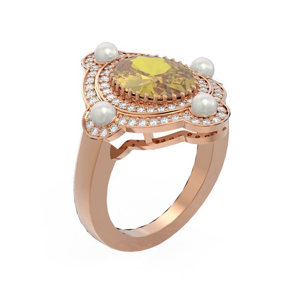 4.18 ctw Canary Citrine & Diamond Ring 18K Rose Gold - REF-161M8G