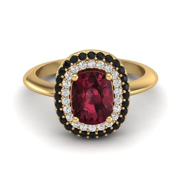 2.50 ctw Garnet With Black & White Micro Diamond Ring 14k Yellow Gold - REF-49K5Y
