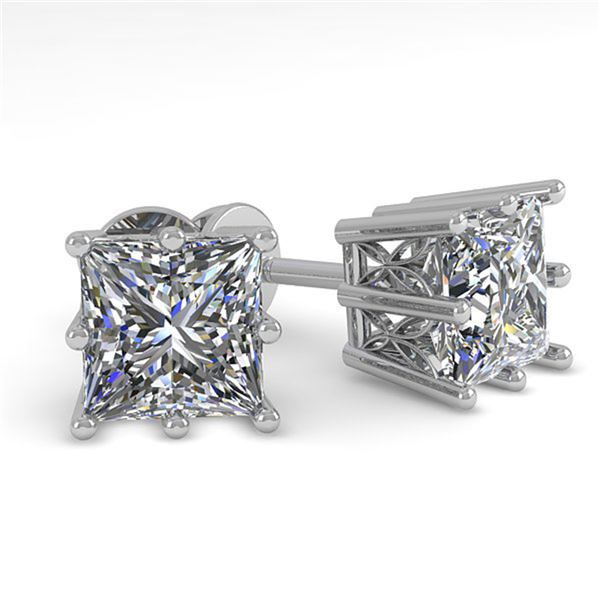 1.0 ctw VS/SI Princess Diamond Stud Earrings 18k White Gold - REF-147A2N