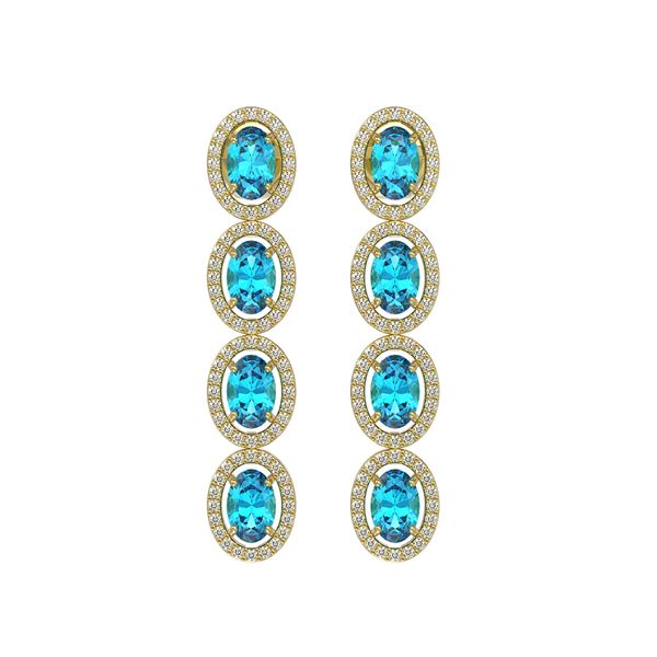 6.28 ctw Swiss Topaz & Diamond Micro Pave Halo Earrings 10k Yellow Gold - REF-143K6Y