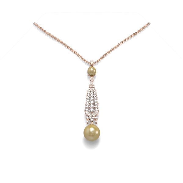 1.6 ctw Diamond & Pearl Necklace 18K Rose Gold - REF-160Y2X