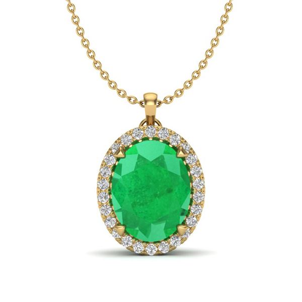 2.75 ctw Emerald & Micro VS/SI Diamond Halo Necklace 18k Yellow Gold - REF-46Y5X