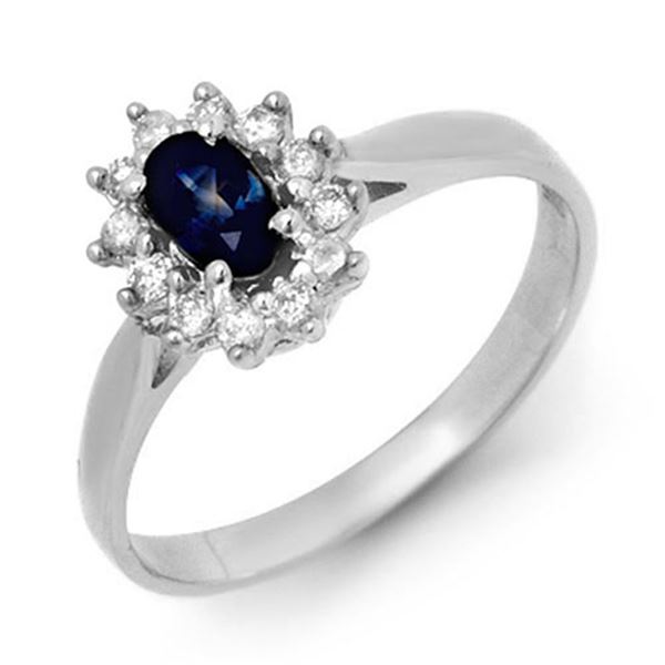 0.51 ctw Blue Sapphire & Diamond Ring 18k White Gold - REF-24W3H