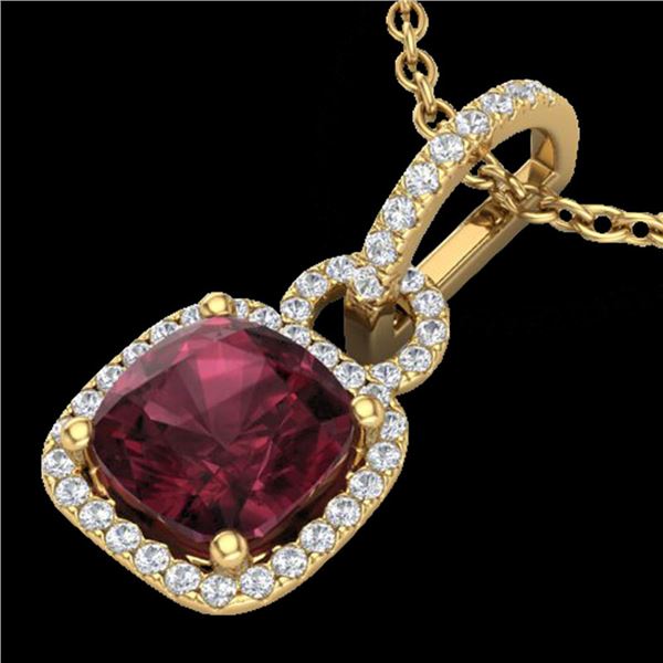 3.50 ctw Garnet & Micro VS/SI Diamond Necklace 18k Yellow Gold - REF-49R2K