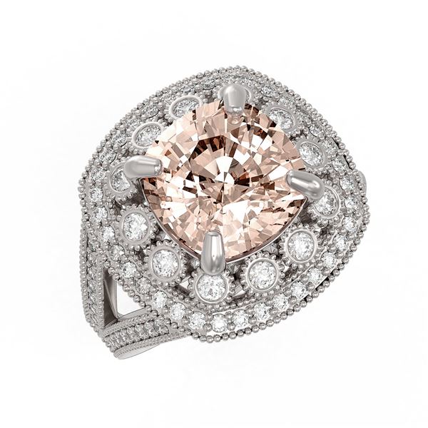 5.82 ctw Certified Morganite & Diamond Victorian Ring 14K White Gold - REF-212N4F