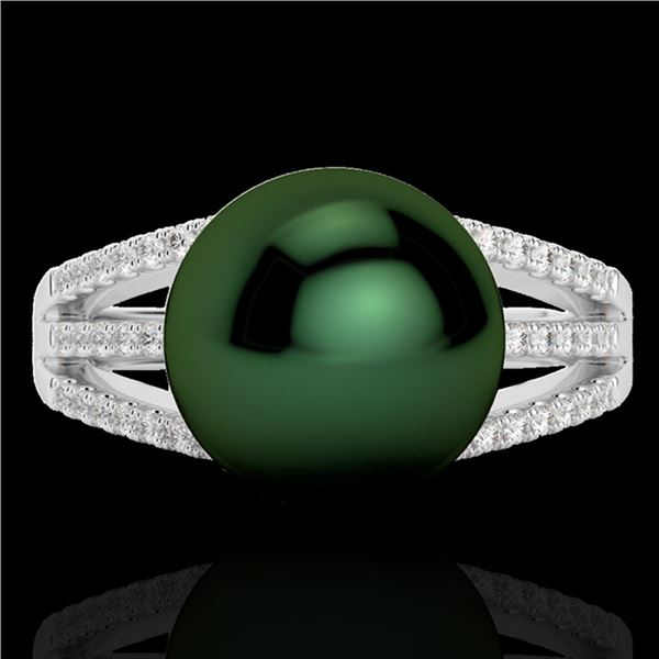 0.30 ctw Micro Pave VS/SI Diamond & Peacock Pearl Ring 18k White Gold - REF-39Y3X