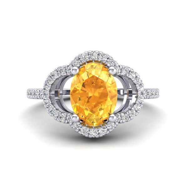 1.75 ctw Citrine & Micro Pave VS/SI Diamond Certified Ring 10k White Gold - REF-30R8K