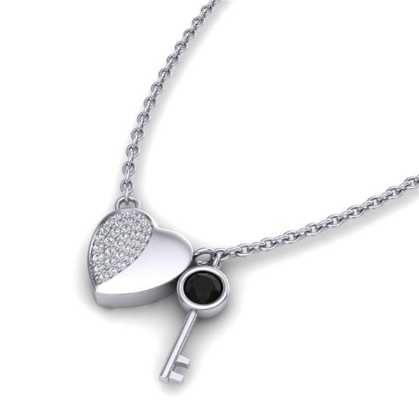 0.50 ctw Micro Black & Diamond Key to The Heart Necklace 14k White Gold - REF-28N6F