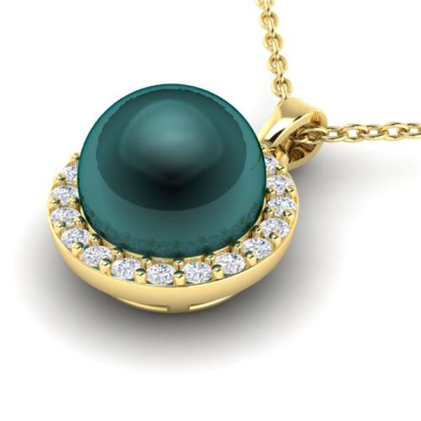 0.25 ctw Micro Pave Diamond & Peacock Pearl Necklace 18k Yellow Gold - REF-30F8M