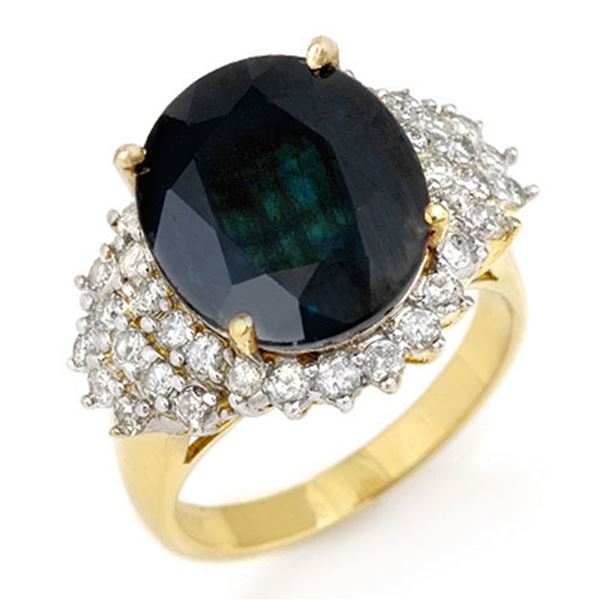 9.88 ctw Blue Sapphire & Diamond Ring 14k Yellow Gold - REF-145Y5X