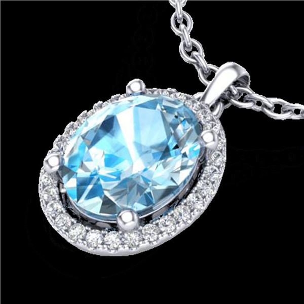 3 ctw Sky Blue Topaz & Micro Pave Diamond Necklace 18k White Gold - REF-38W2H
