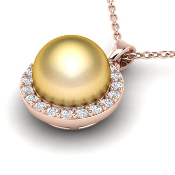 0.25 ctw Micro Pave Diamond & Golden Pearl Necklace 14k Rose Gold - REF-25K4Y
