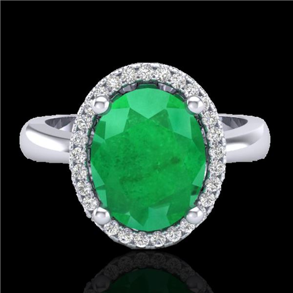 3 ctw Emerald & Micro Pave VS/SI Diamond Ring 18k White Gold - REF-50K3Y