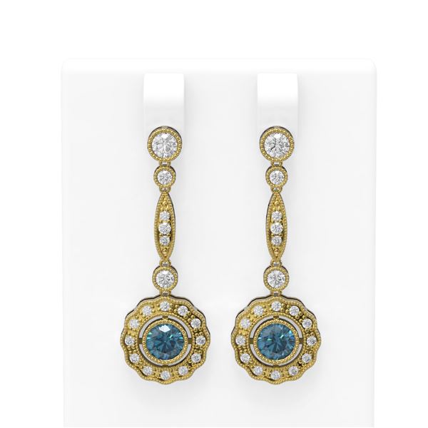 2.19 ctw Intense Blue Diamond Earrings 18K Yellow Gold - REF-222X2A