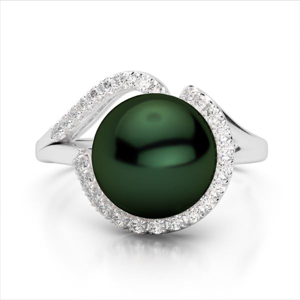 0.27 ctw VS/SI Diamond & Peacock Pearl Ring 18k White Gold - REF-39A3N