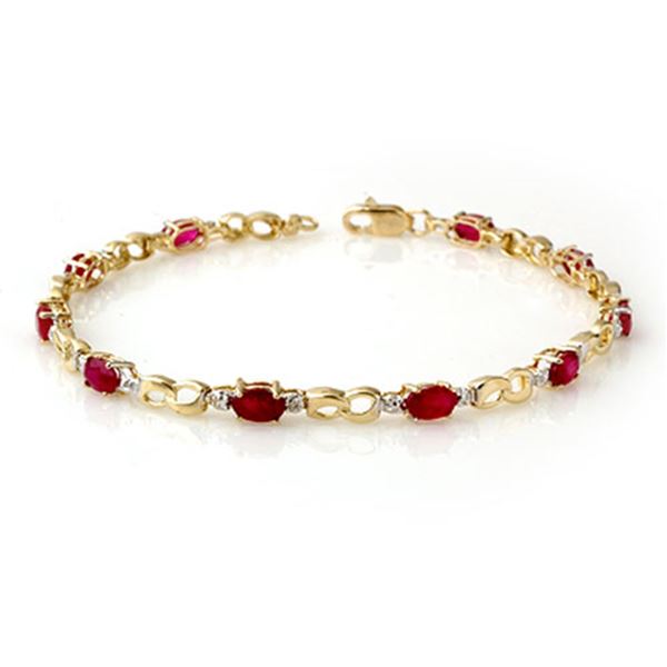 3.76 ctw Ruby & Diamond Bracelet 10k Yellow Gold - REF-32F8M
