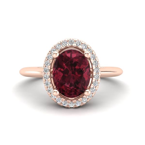 1.75 ctw Garnet & Micro Pave VS/SI Diamond Ring Halo 14k Rose Gold - REF-30N2F