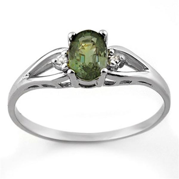 0.77 ctw Green Tourmaline & Diamond Ring 10k White Gold - REF-12F3M