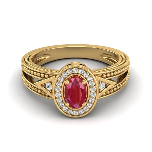 0.83 ctw Ruby & VS/SI Diamond Designer Halo Fashion Ring 10k Yellow Gold - REF-21N8F
