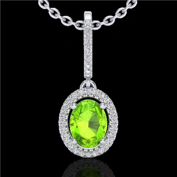 2 ctw Peridot & Micro Pave VS/SI Diamond Necklace Halo 18k White Gold - REF-52N8F