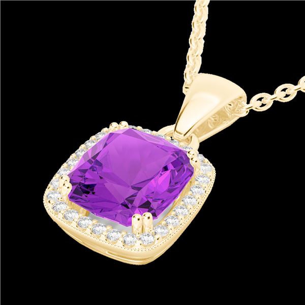 3 ctw Amethyst & Micro VS/SI Diamond Pave Necklace 18k Yellow Gold - REF-39X5A