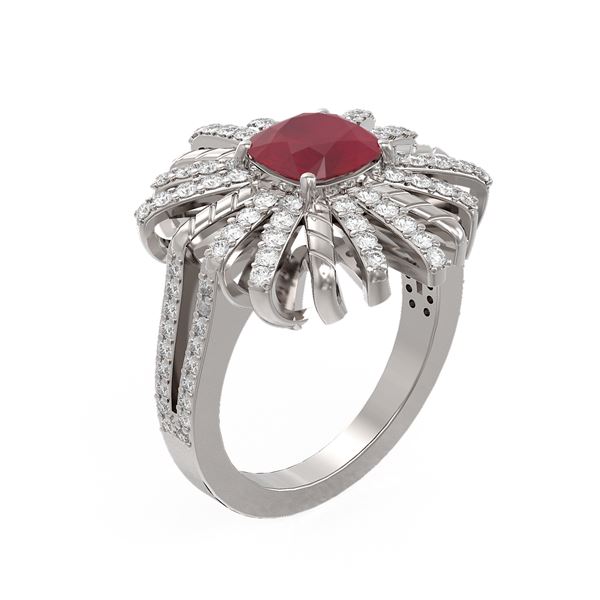 3.23 ctw Ruby & Diamond Ring 18K White Gold - REF-168K2Y