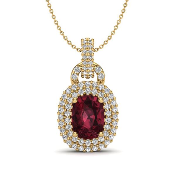 2.50 ctw Garnet & Micro Pave VS/SI Diamond Necklace 14k Yellow Gold - REF-52W8H