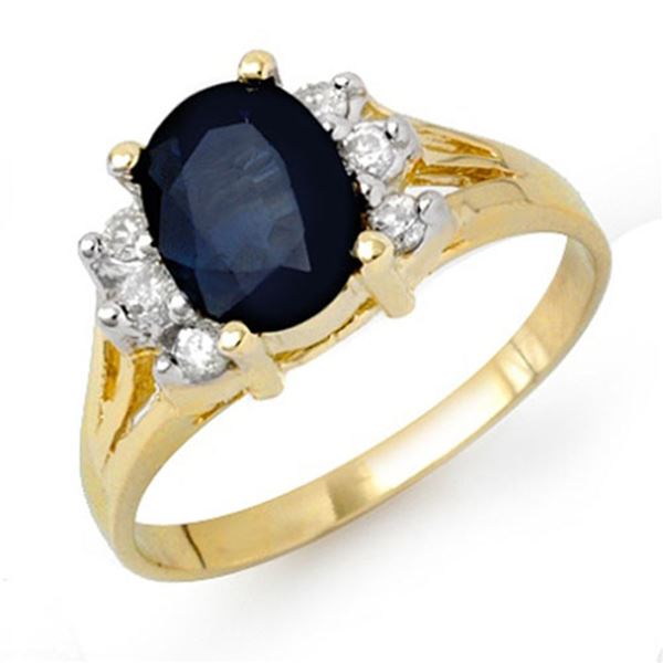 2.14 ctw Blue Sapphire & Diamond Ring 14k Yellow Gold - REF-38G2W