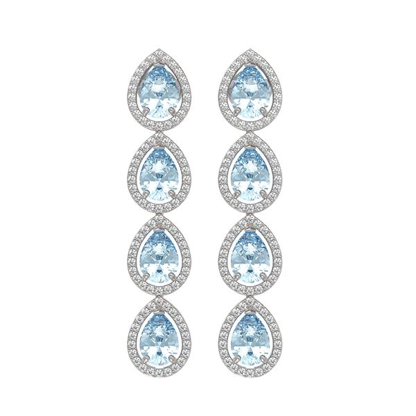 7.81 ctw Sky Topaz & Diamond Micro Pave Halo Earrings 10k White Gold - REF-152X8A