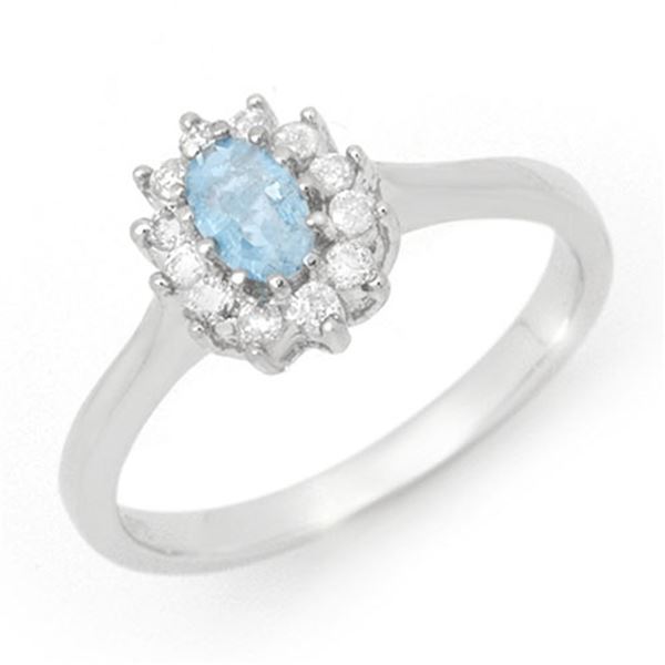0.45 ctw Aquamarine & Diamond Ring 14k White Gold - REF-22M8G
