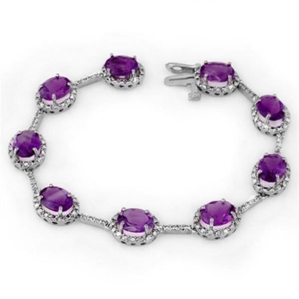 16.33 ctw Amethyst & Diamond Bracelet 14k White Gold - REF-119A6N