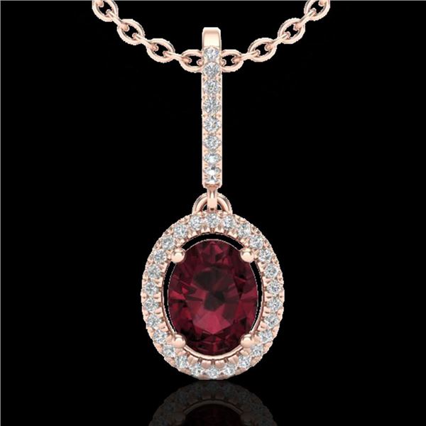 2 ctw Garnet & Micro Pave VS/SI Diamond Necklace Halo 14k Rose Gold - REF-37X5A