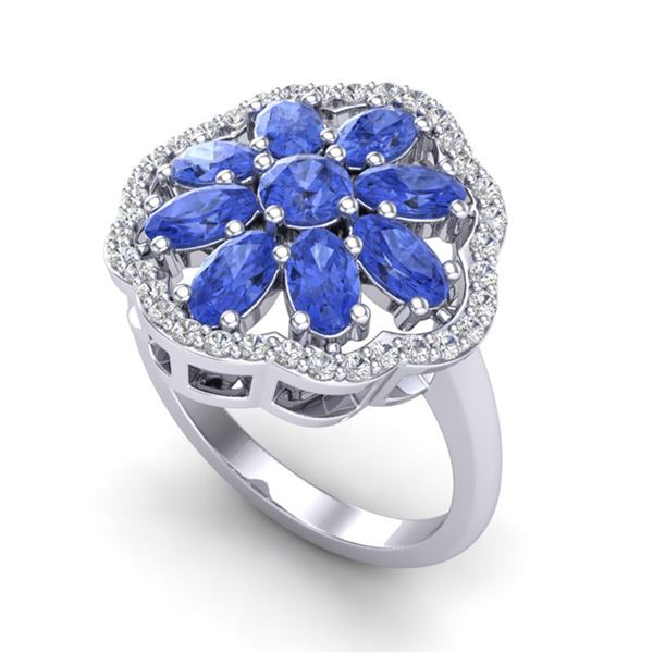 3 ctw Tanzanite & VS/SI Diamond Cluster Designer Ring 10k White Gold - REF-52Y3X