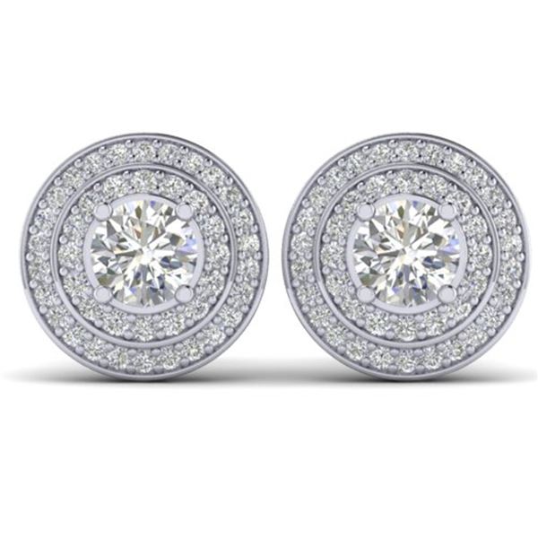 1.45 ctw VS/SI Diamond Art Deco Halo Stud Earrings 14k White Gold - REF-126K2Y