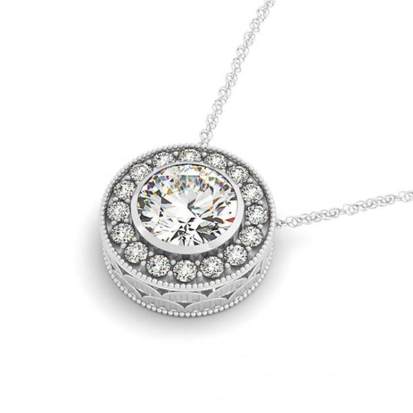 0.50 ctw Certified SI Diamond Halo Necklace 14k White Gold - REF-49K3Y