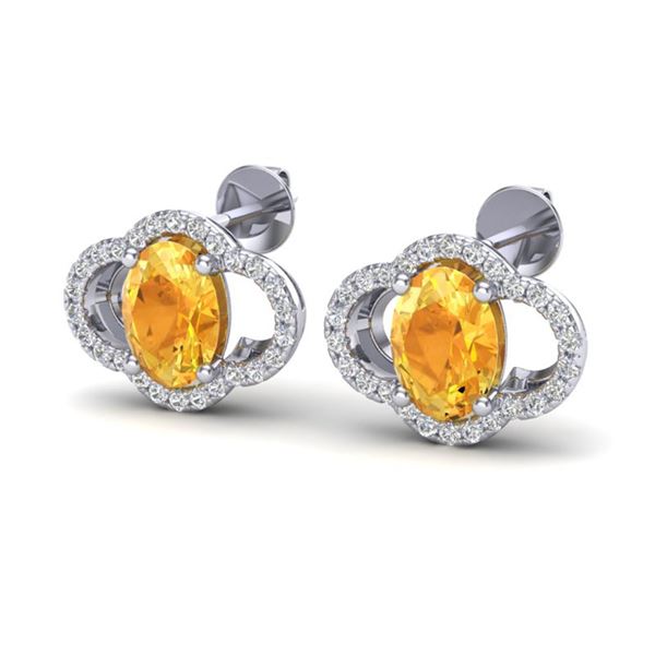 3.50 ctw Citrine & Micro Pave VS/SI Diamond Earrings 10k White Gold - REF-45H3R
