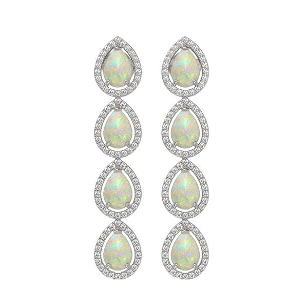 6.2 ctw Opal & Diamond Micro Pave Halo Earrings 10k White Gold - REF-148R9K
