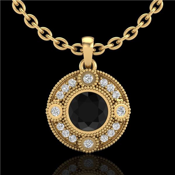 1.01 ctw Fancy Black Diamond Art Deco Stud Necklace 18k Yellow Gold - REF-53Y5X