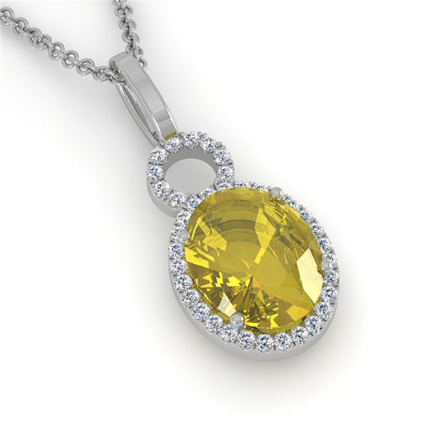 3 ctw Citrine & Micro Pave Halo VS/SI Diamond Necklace 14k White Gold - REF-33W8H