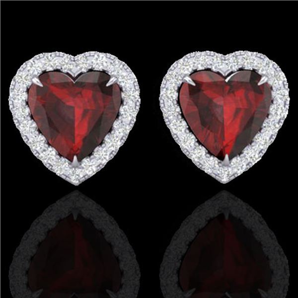 2.22 ctw Garnet & Micro Pave Diamond Earrings Heart 14k White Gold - REF-38N2F