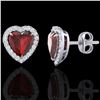 Image 2 : 2.22 ctw Garnet & Micro Pave Diamond Earrings Heart 14k White Gold - REF-38N2F