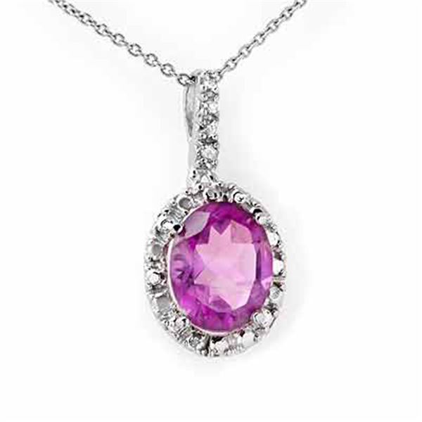 2.05 ctw Amethyst & Diamond Pendant 10k White Gold - REF-8A2N