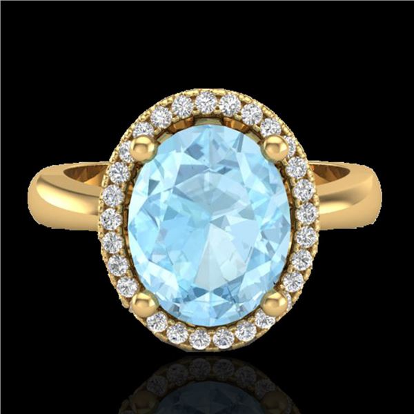 2.50 ctw Aquamarine & Micro Pave VS/SI Diamond Ring 18k Yellow Gold - REF-46X8A