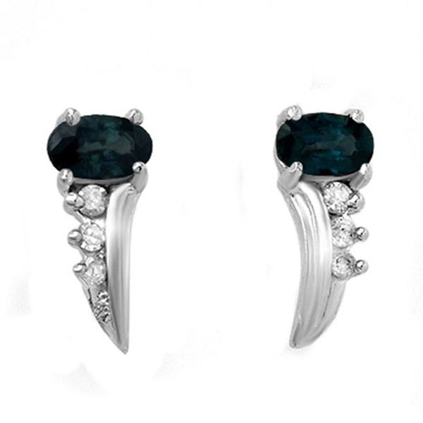 0.55 ctw Blue Sapphire & Diamond Earrings 10k White Gold - REF-12M3G