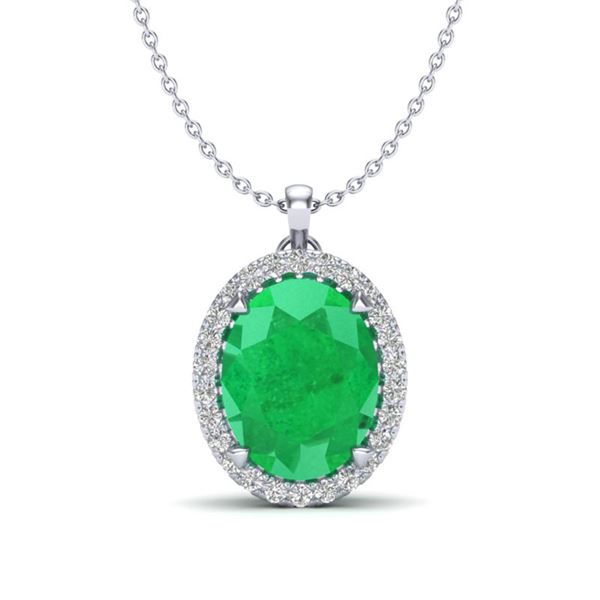 2.75 ctw Emerald & Micro VS/SI Diamond Halo Necklace 18k White Gold - REF-46W5H