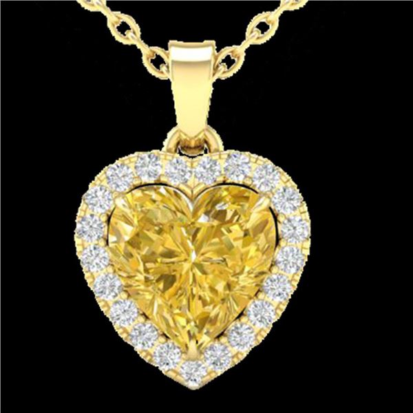 1 ctw Citrine & Micro Pave VS/SI Diamond Heart Necklace 14k Yellow Gold - REF-21X3A